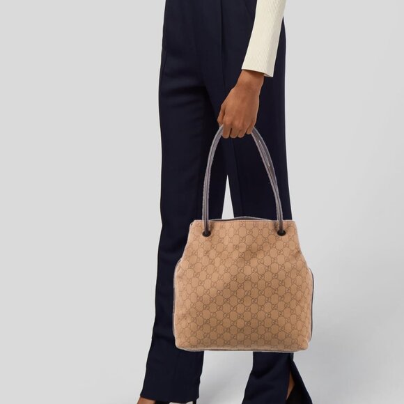 Gucci Tan GG Monogram Tote with Leather Accents - Picture 2 of 14